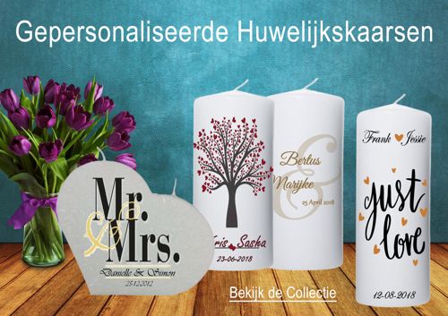 Trouwkaarsen volledig te personaliseren.